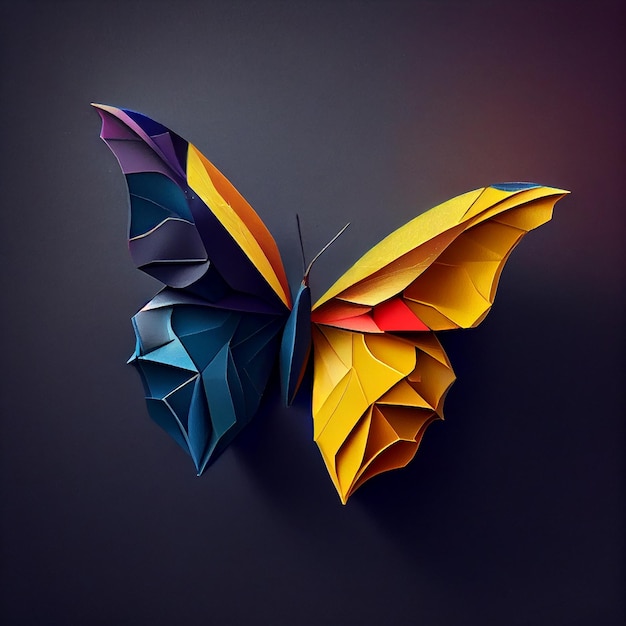 La farfalla multicolore vola tra la vibrante bellezza della natura generata dall'intelligenza artificiale