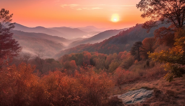 La foresta autunnale si illumina di vivaci foglie multicolori generate dall'intelligenza artificiale