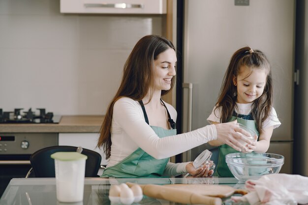 La madre e la figlia cucinano la pasta per i biscotti