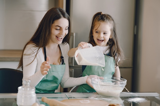 La madre e la figlia cucinano la pasta per i biscotti