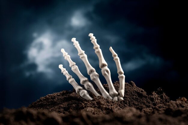 La mano spaventosa dello scheletro dal suolo