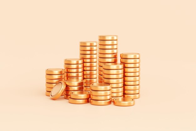La moneta d'oro accumula denaro valuta finanza risparmio investimento concetto sfondo illustrazione 3D