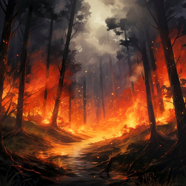 La natura in fiamme in stile anime