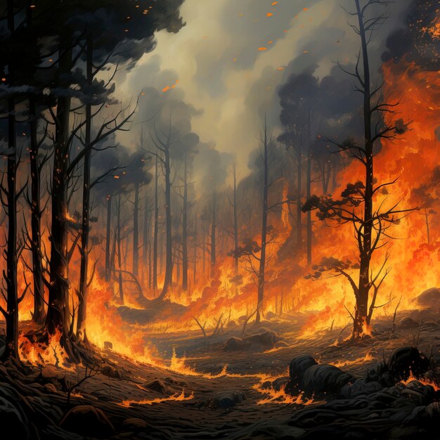 La natura in fiamme in stile anime