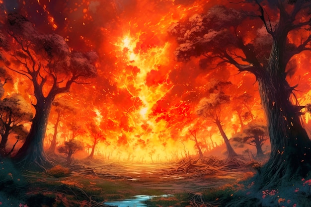 La natura in fiamme in stile anime