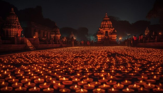 La pagoda illuminata risplende nell'antica cultura dell'Asia orientale generata dall'intelligenza artificiale