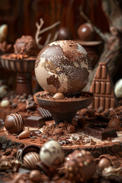 La palla del mondo fantastico al cioccolato