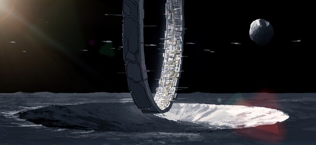 La roccaforte dell'anello umano sul pianeta esterno, illustrazione di fantascienza.