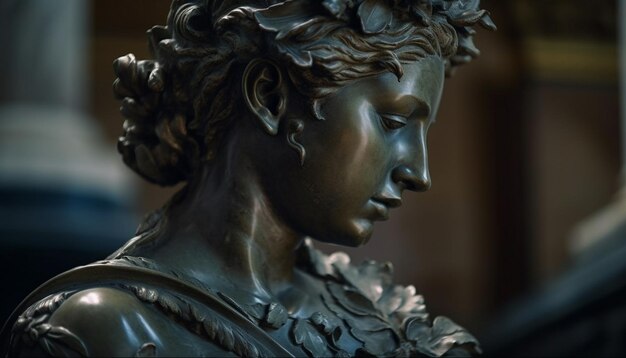 La scultura in marmo da vicino simboleggia il dolore e la spiritualità generati dall'intelligenza artificiale