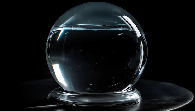 La sfera di vetro riflette l'acqua blu in movimento generata dall'intelligenza artificiale