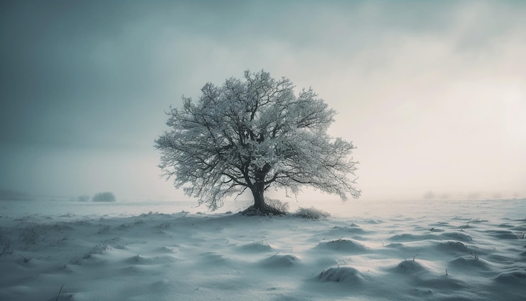 Foto gratuito la solitudine nella tranquilla bellezza della foresta invernale circonda generata dall'intelligenza artificiale