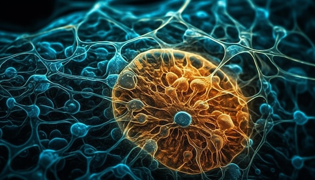 La struttura molecolare ingrandita rivela cellule tumorali all'interno dell'essere umano generate dall'intelligenza artificiale