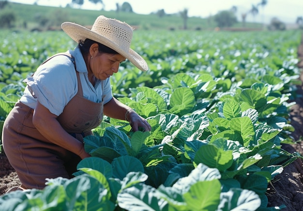 La visione di una donna che lavora nel settore agricolo per celebrare la giornata del lavoro per le donne.