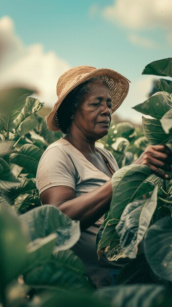 La visione di una donna che lavora nel settore agricolo per celebrare la giornata del lavoro per le donne.