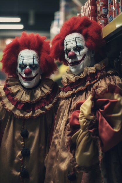 La vista del clown terrificante al negozio di alimentari