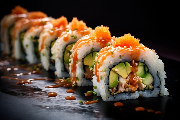 La vista del delizioso sushi