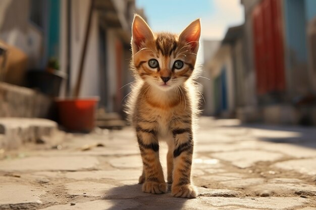 La vista di un gattino adorabile per strada