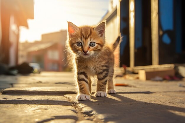 La vista di un gattino adorabile per strada