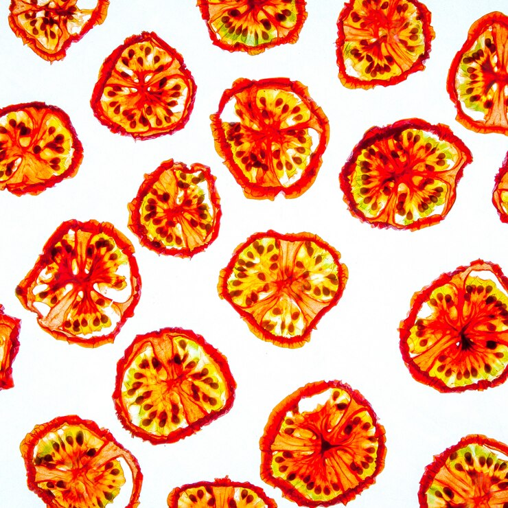 Foto gratuito la vista superiore ha asciugato il modello dei pezzi dei pomodori su fondo bianco luminoso