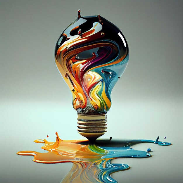 Lampadina creativa con colori di vernice AI generativa