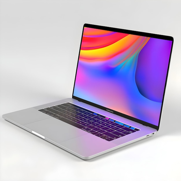 Laptop con schermo colorato su sfondo bianco rendering 3d