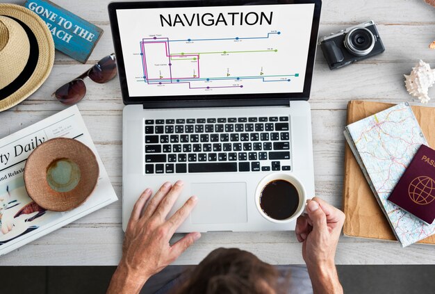 Laptop Mostra mappa di direzione del percorso grafico