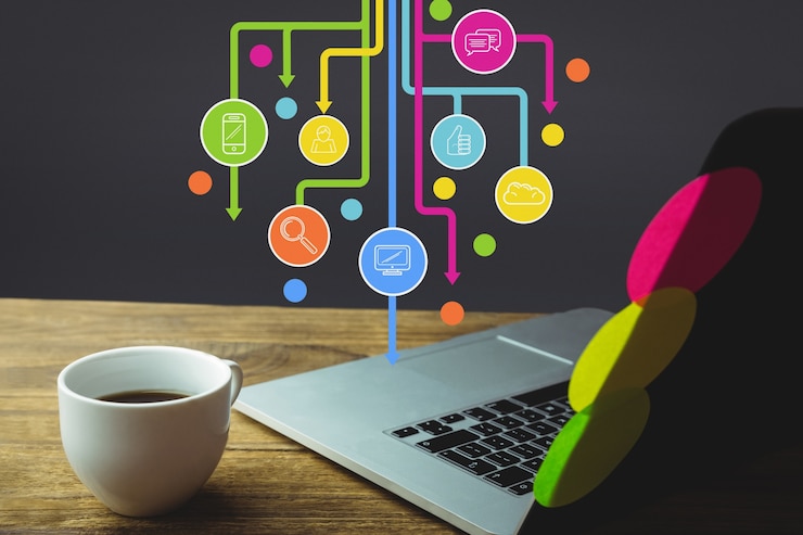 Foto gratuito lavorare con applicazioni e una tazza di caffè