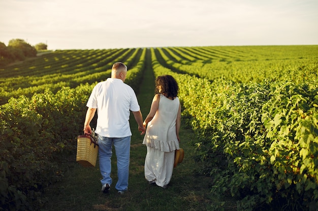 Le belle coppie adulte passano il tempo in un campo dell'estate