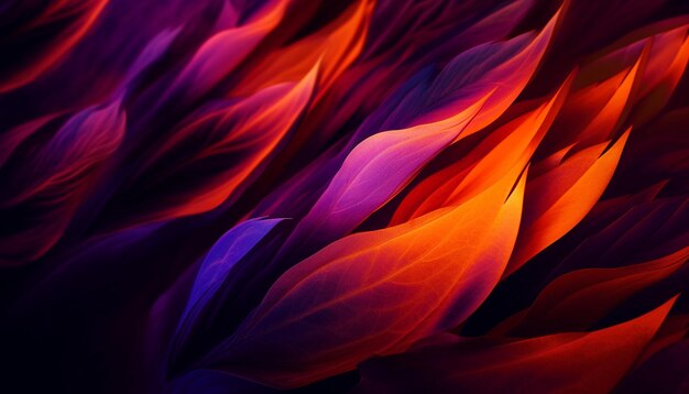 Le fiamme multicolori illuminano lo sfondo naturale astratto generato dall'intelligenza artificiale