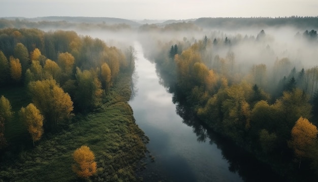 Le foglie gialle cadono rivelando la bellezza autunnale generata dall'intelligenza artificiale