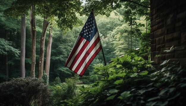 Le foglie verdi ondeggiano nella brezza patriottica celebrando la libertà generata dall'IA