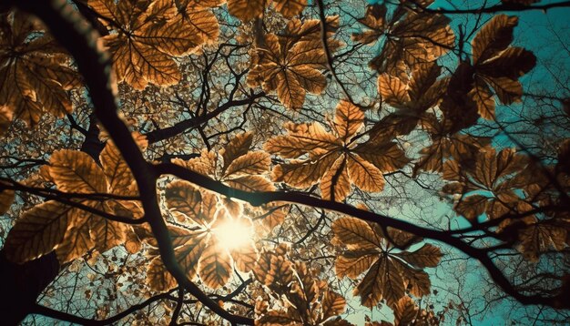 Le vivaci foglie autunnali illuminano la tranquilla scena della foresta generata dall'intelligenza artificiale