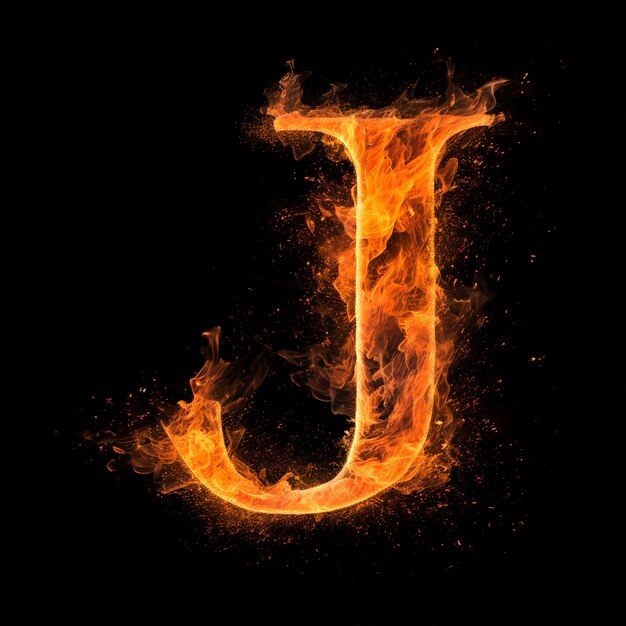 Lettera j realistica con il fuoco