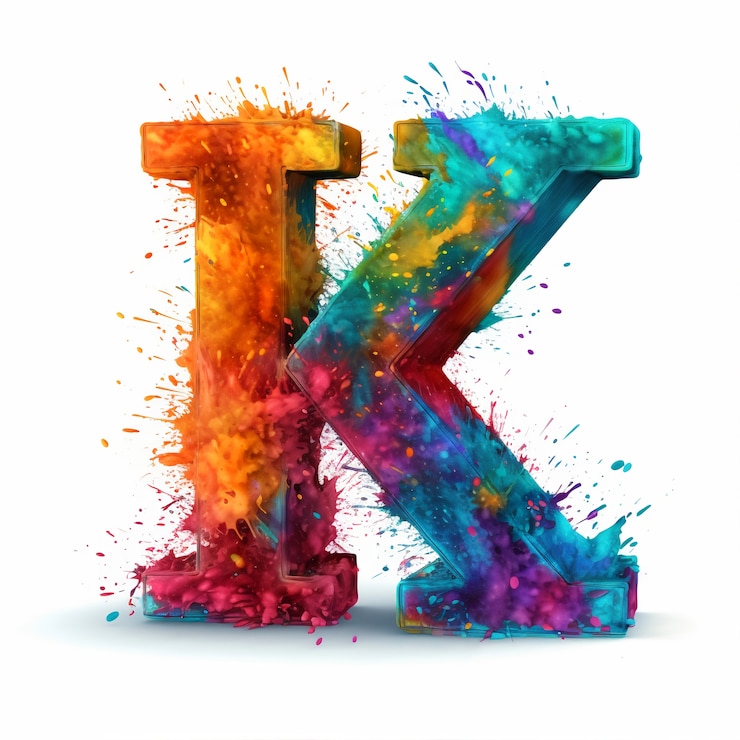Foto gratuito lettera k realistica con spruzzi di colore