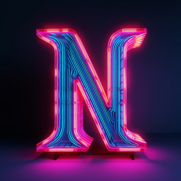 Lettera n realistica con luce al neon