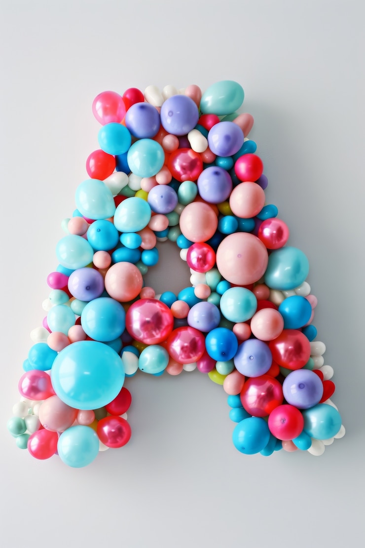 Foto gratuito lettere twist di palloncino su sfondo piatto