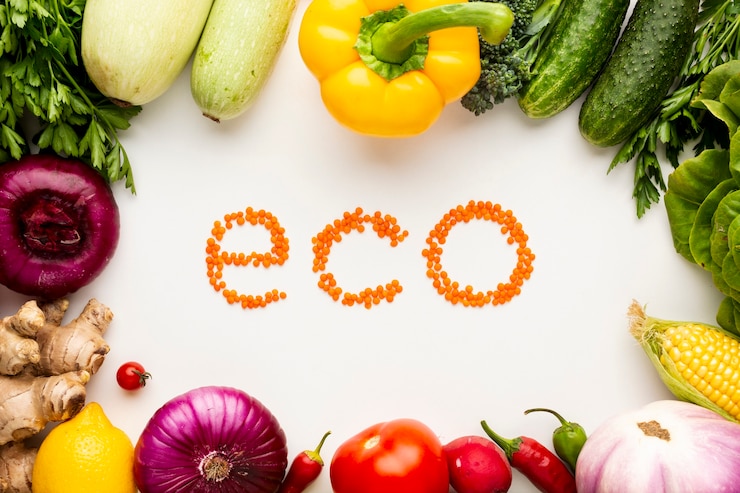 Foto gratuito lettering eco vista dall'alto su sfondo bianco