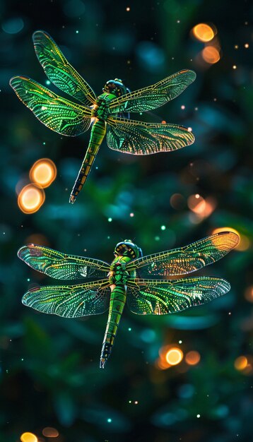 Libellula luminosa con sfumature al neon