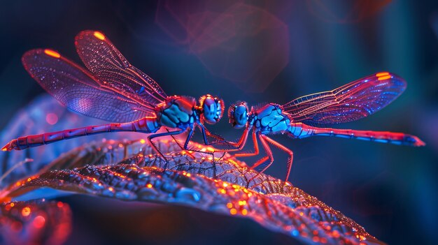 Libellula luminosa con sfumature al neon