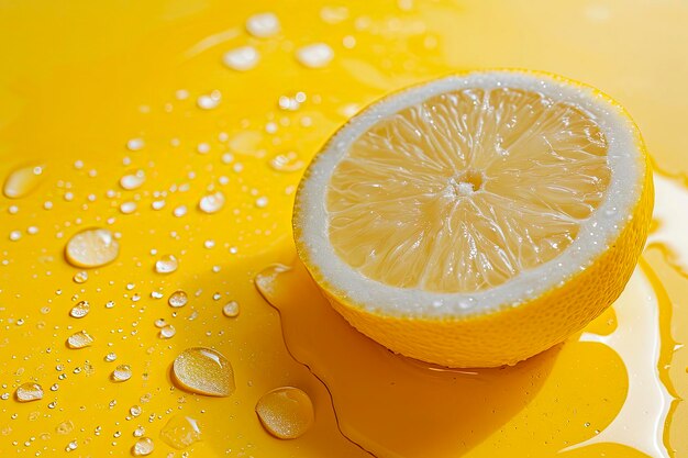 limone su sfondo giallo con gocce Copia spazio