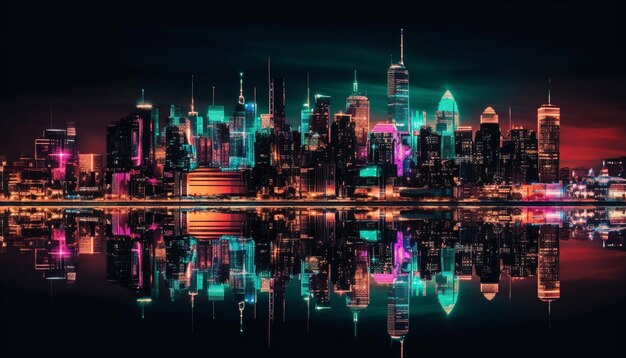 Lo skyline moderno riflette la vibrante vita cittadina al tramonto generata dall'intelligenza artificiale