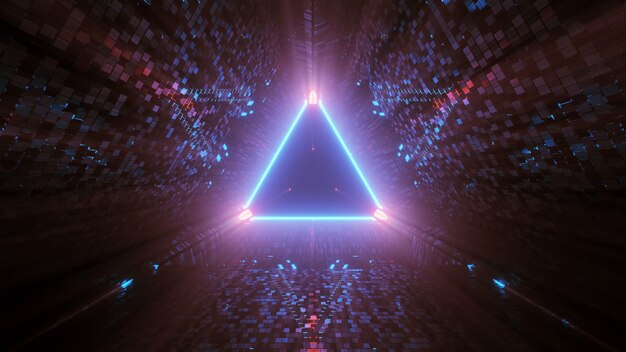 Luci laser al neon di forma triangolare con sfondo nero