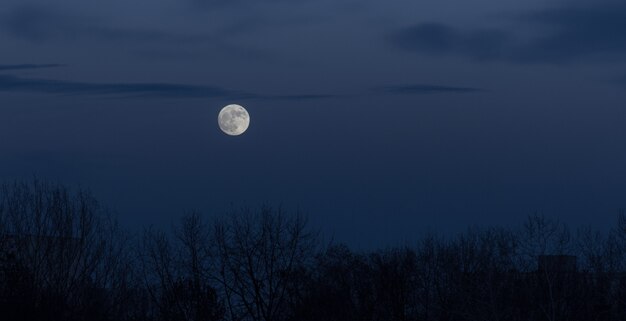 Luna piena nel cielo scuro durante il sorgere della luna