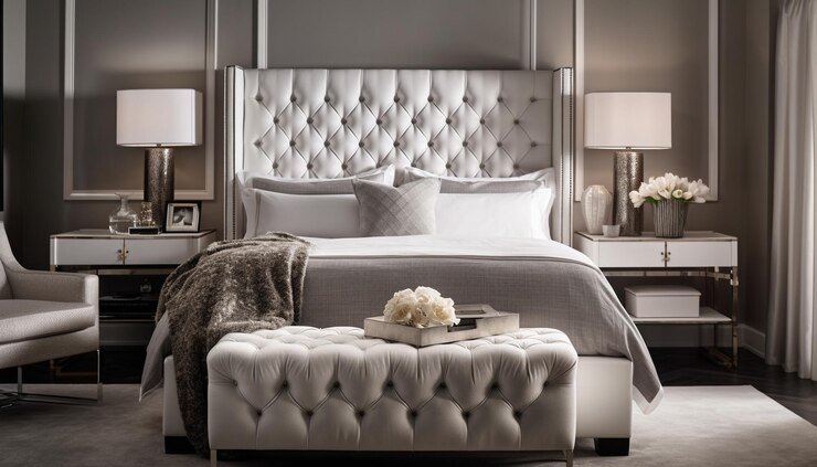 Foto gratuito lussuosa camera da letto moderna con comodi letti e decorazioni eleganti generate da ai