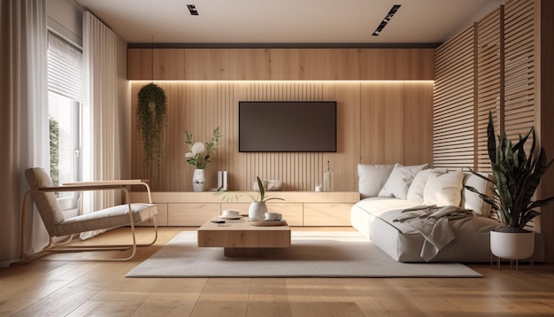Lussuoso appartamento moderno con comodi cuscini decorati generati da AI