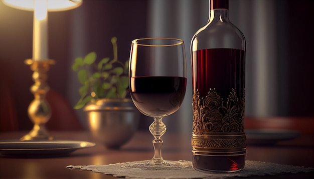 Lussuoso primo piano di vino rosso in un bicchiere di vino AI generativo