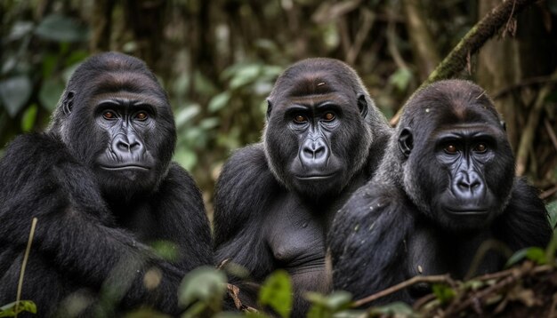 Macaco nero che fissa nell'IA generativa dell'area selvaggia della foresta pluviale tropicale