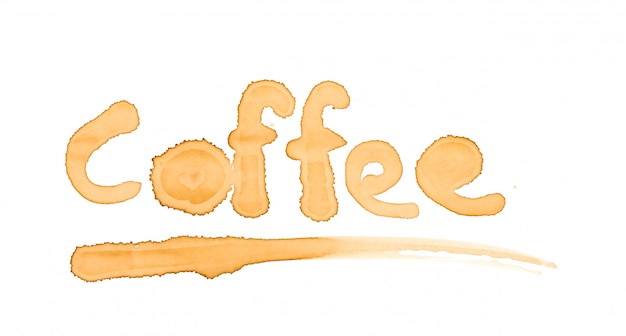 macchie di caffè parola &quot;caffè&quot; isolato su sfondo bianco