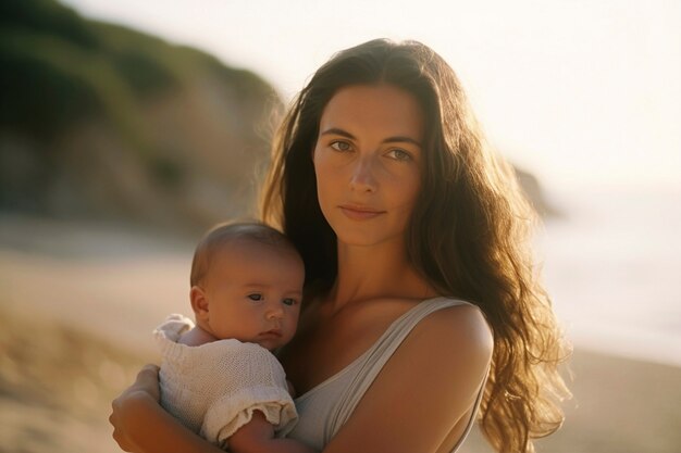 Madre del colpo medio che tiene bambino carino