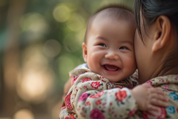 Madre di tiro medio che tiene in braccio il bambino